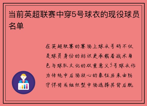 当前英超联赛中穿5号球衣的现役球员名单